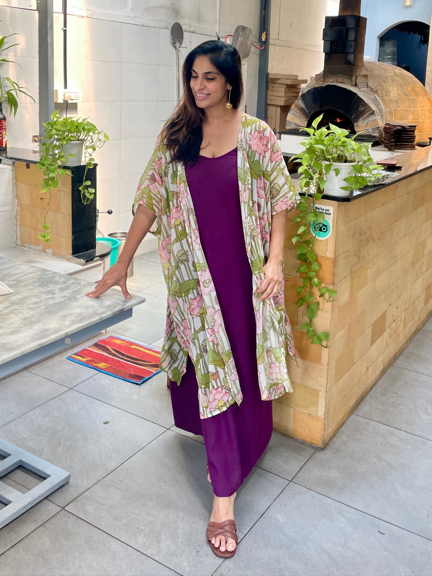Kamalam Printed Overlay with Grape Purple Cotton Slip