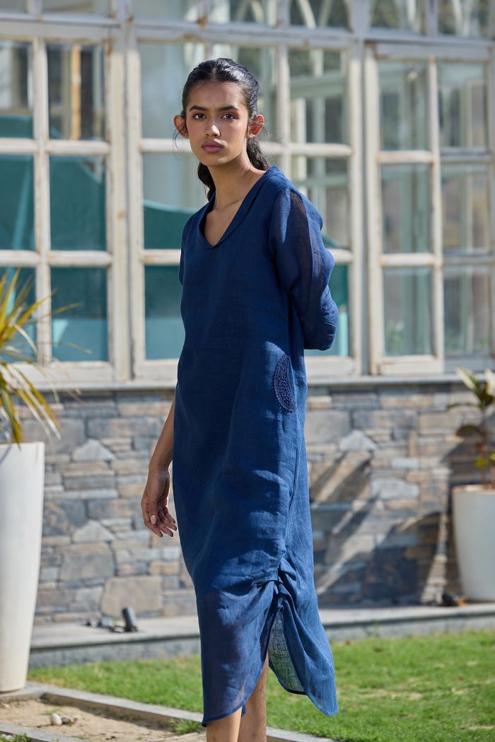 The Linen Iris Dress - Navy Blue