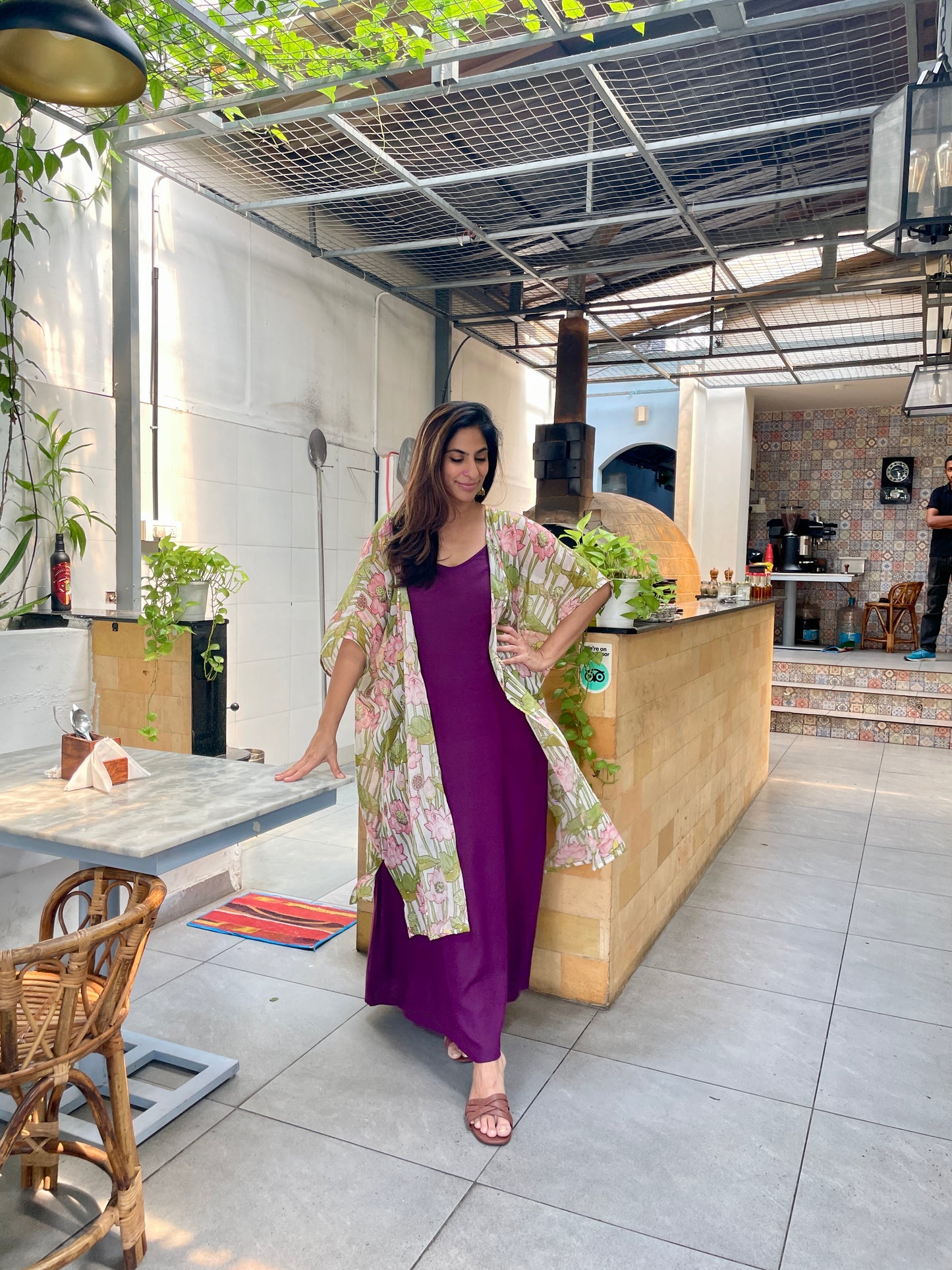 Kamalam Printed Overlay with Grape Purple Cotton Slip