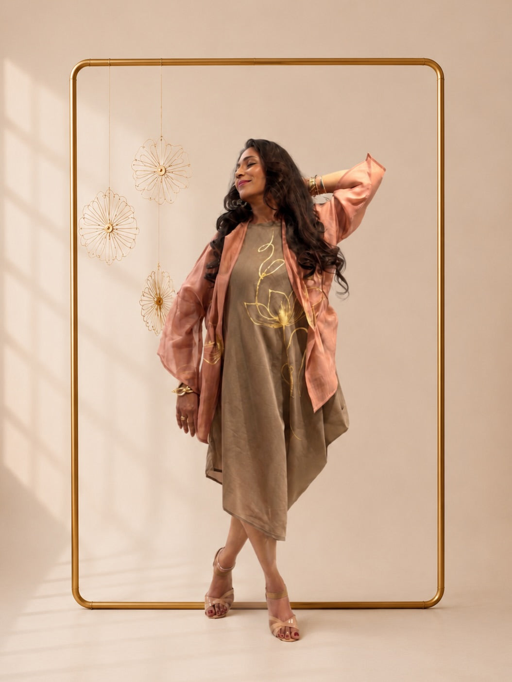 Gold foil lotus dress set