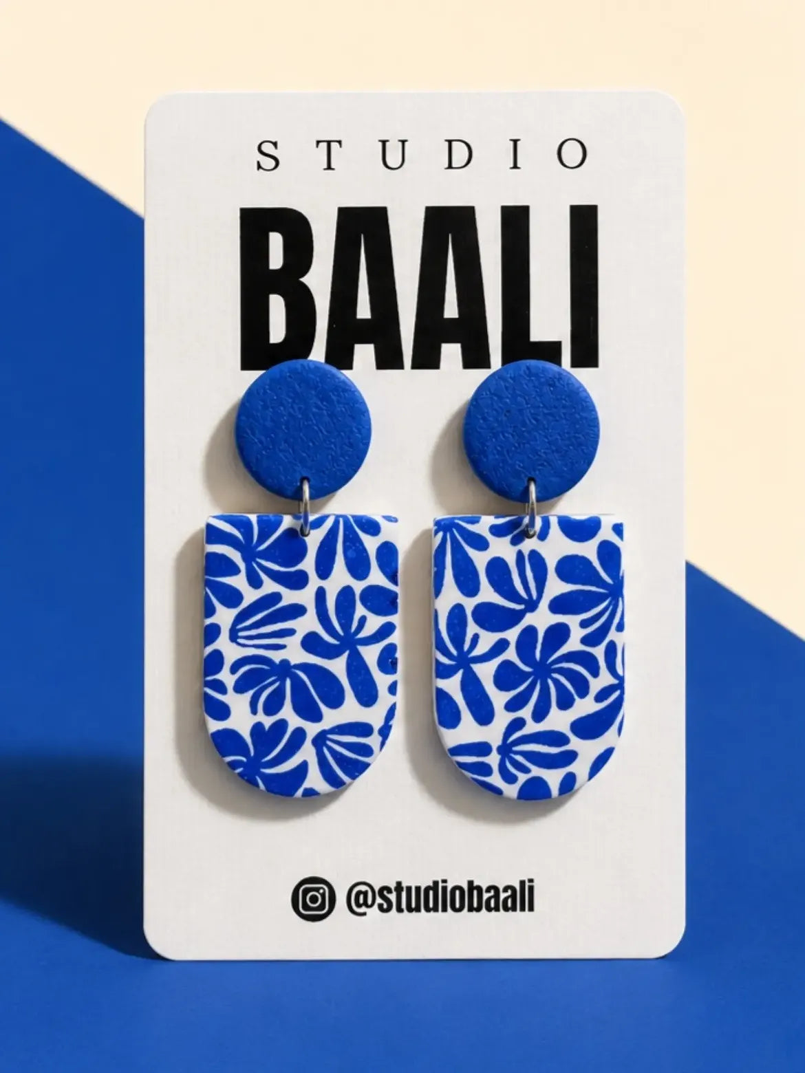 Blue and White floral polymer clay earrings