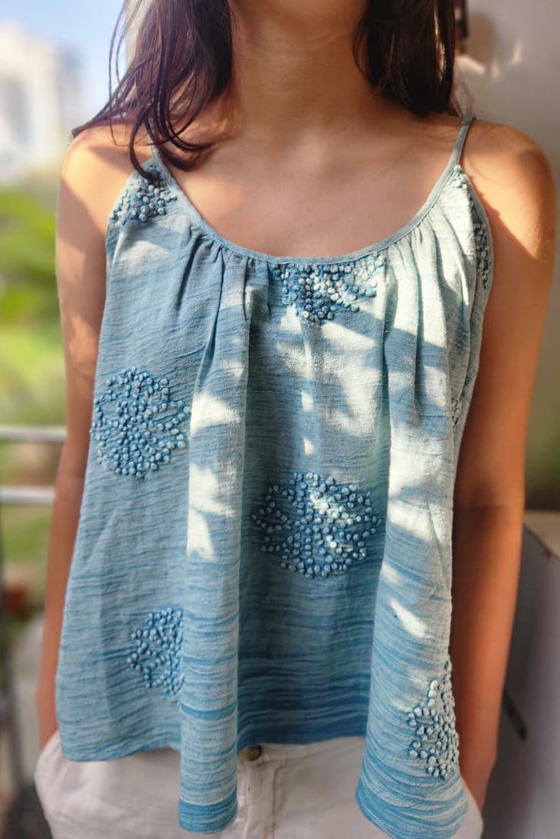 The Aira Bloom Top | Powder Blue Floral Camisole