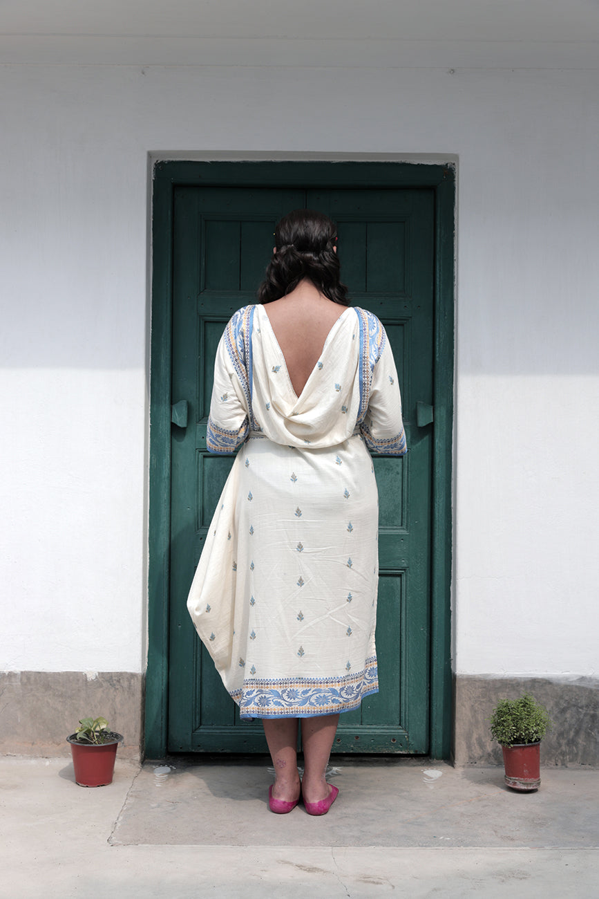 Back Cowl Dress White Jacquard