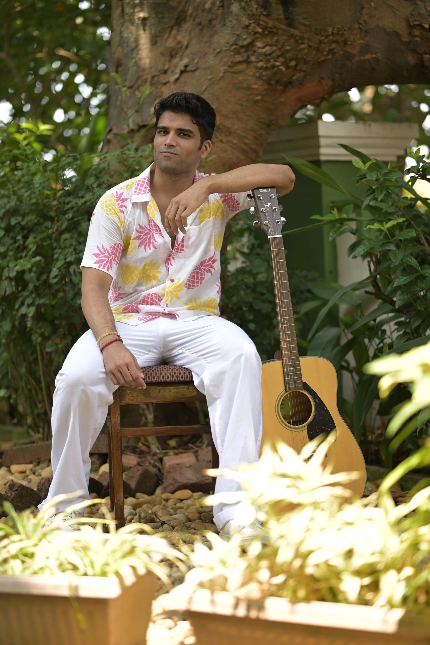 Pineapple AOP Cuban Collar Cotton Shirt