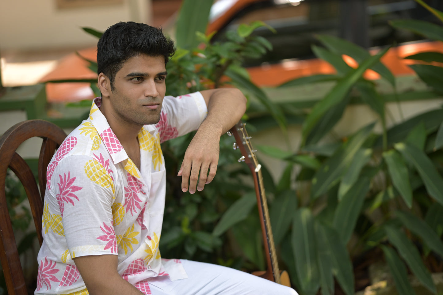 Pineapple AOP Cuban Collar Cotton Shirt
