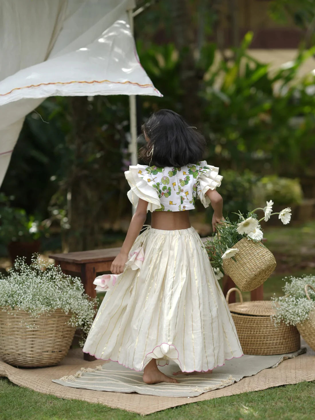 Harshika Kamalam Frill Blouse + Onam Pavada Set