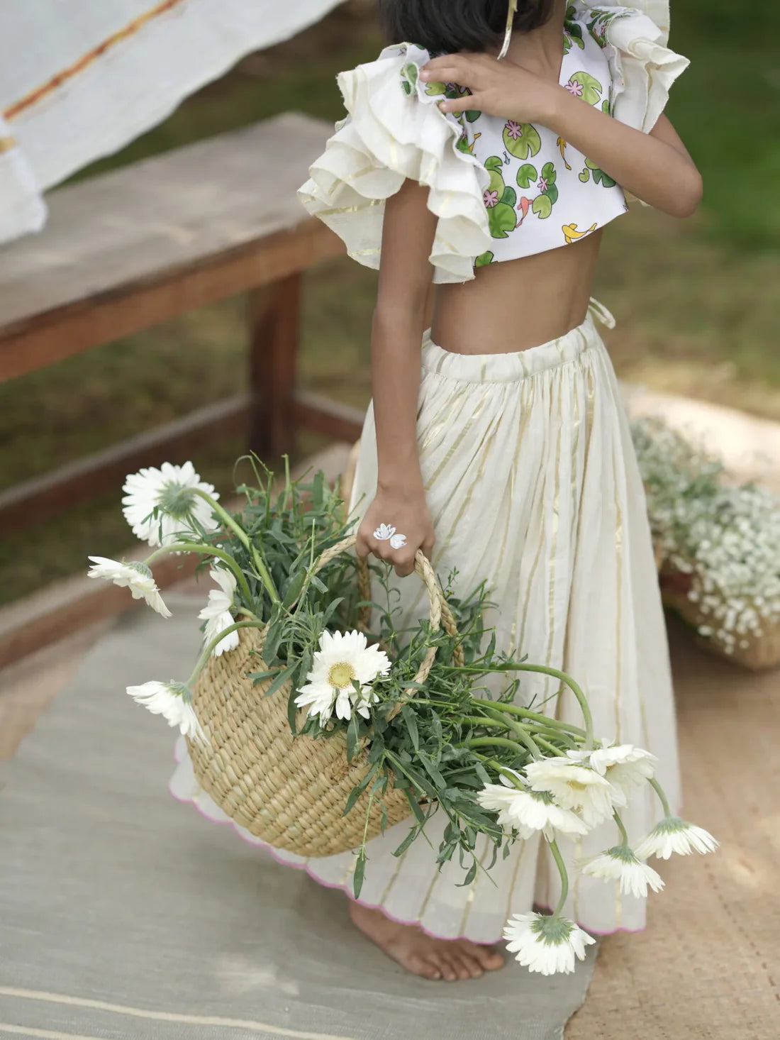 Harshika Kamalam Frill Blouse + Onam Pavada Set