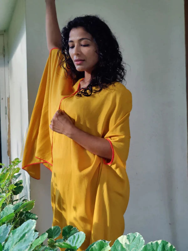 Yellow Poncho Kaftan Set