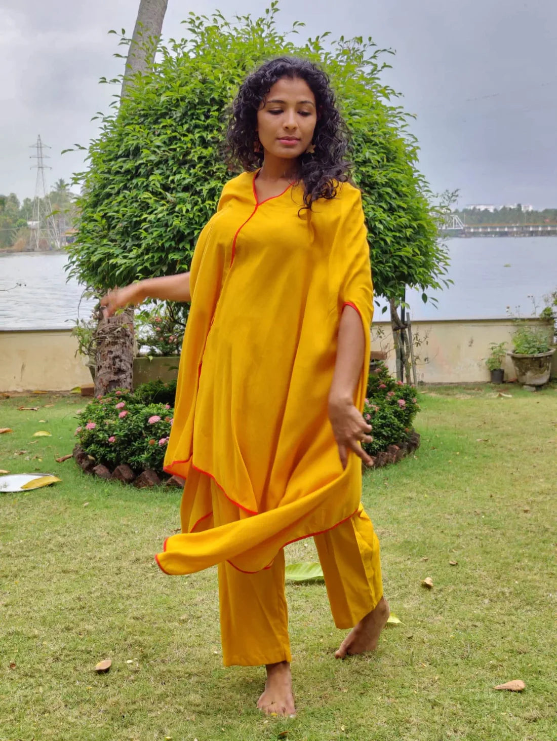 Yellow Poncho Kaftan Set