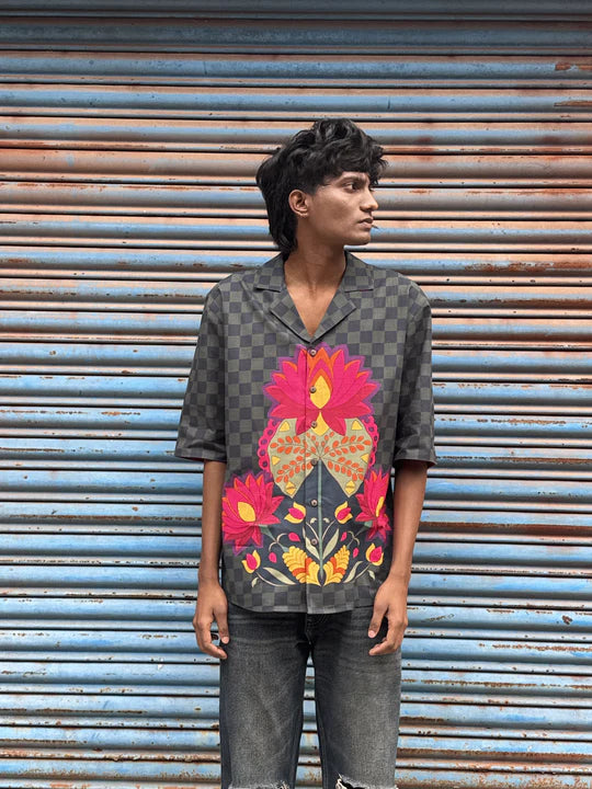 The Mystic Aambal Checkered Unisex Shirt | Modal Satin Designer Top