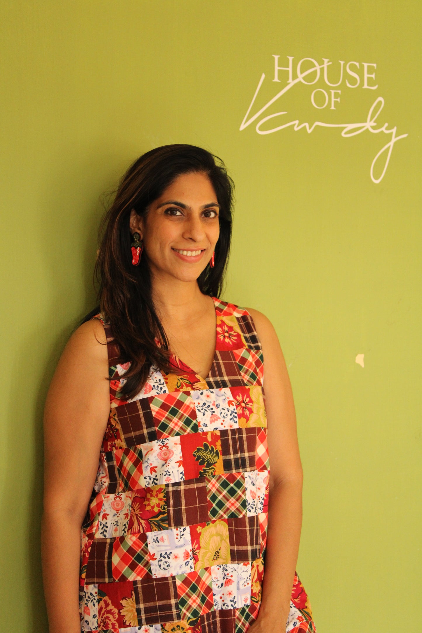 Christmas Patch work Mid-Length Dress