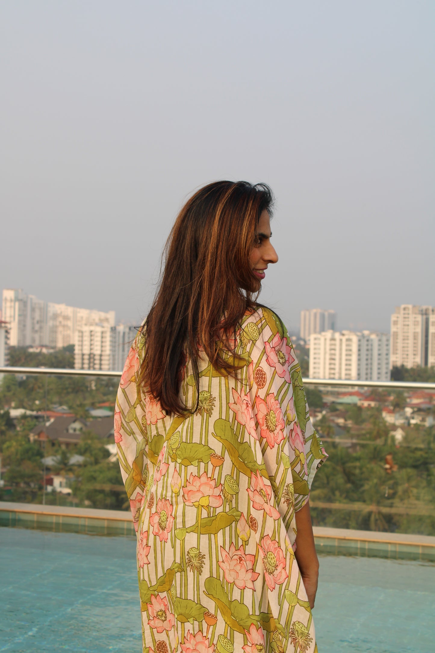 Kamalam Printed Overlay with Grape Purple Cotton Slip