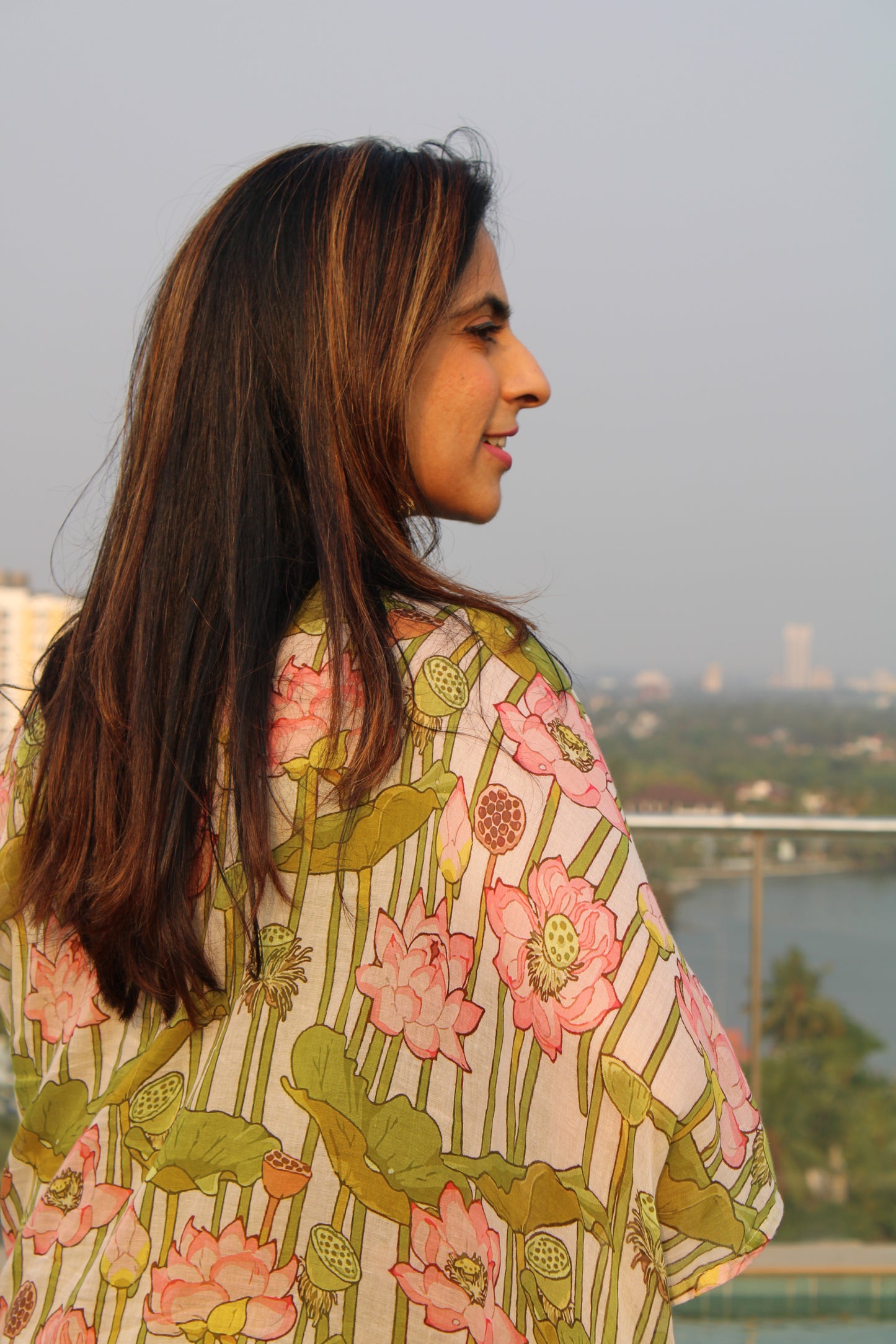 Kamalam Printed Overlay with Grape Purple Cotton Slip