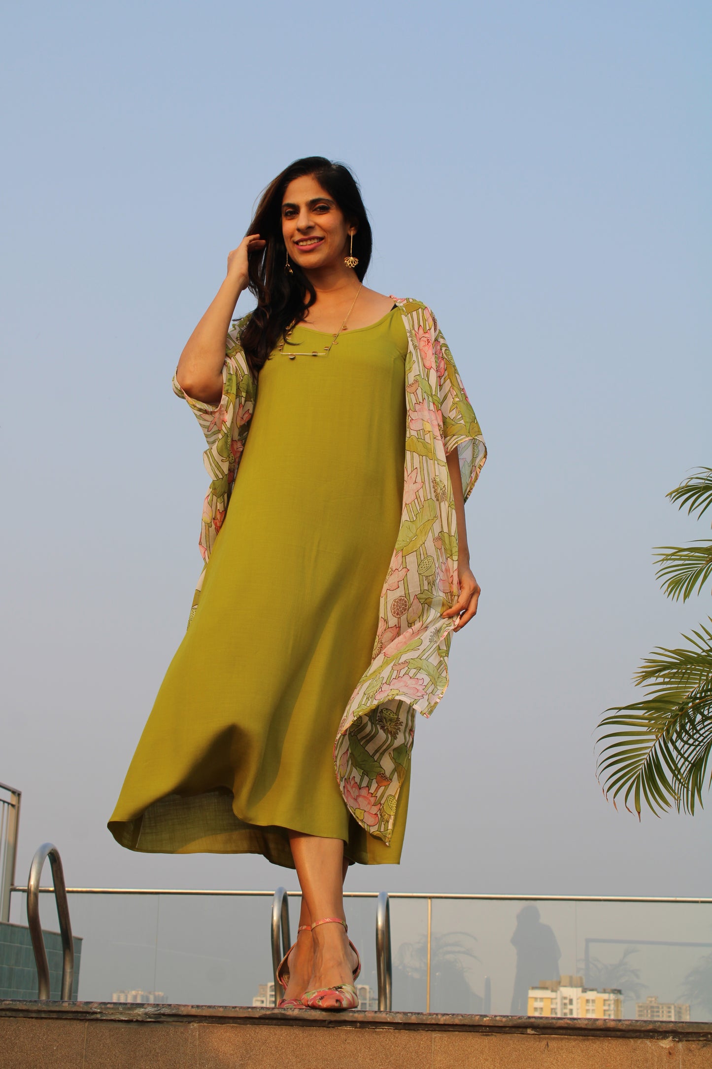 Kamalam Printed Overlay with Green Cotton Slip