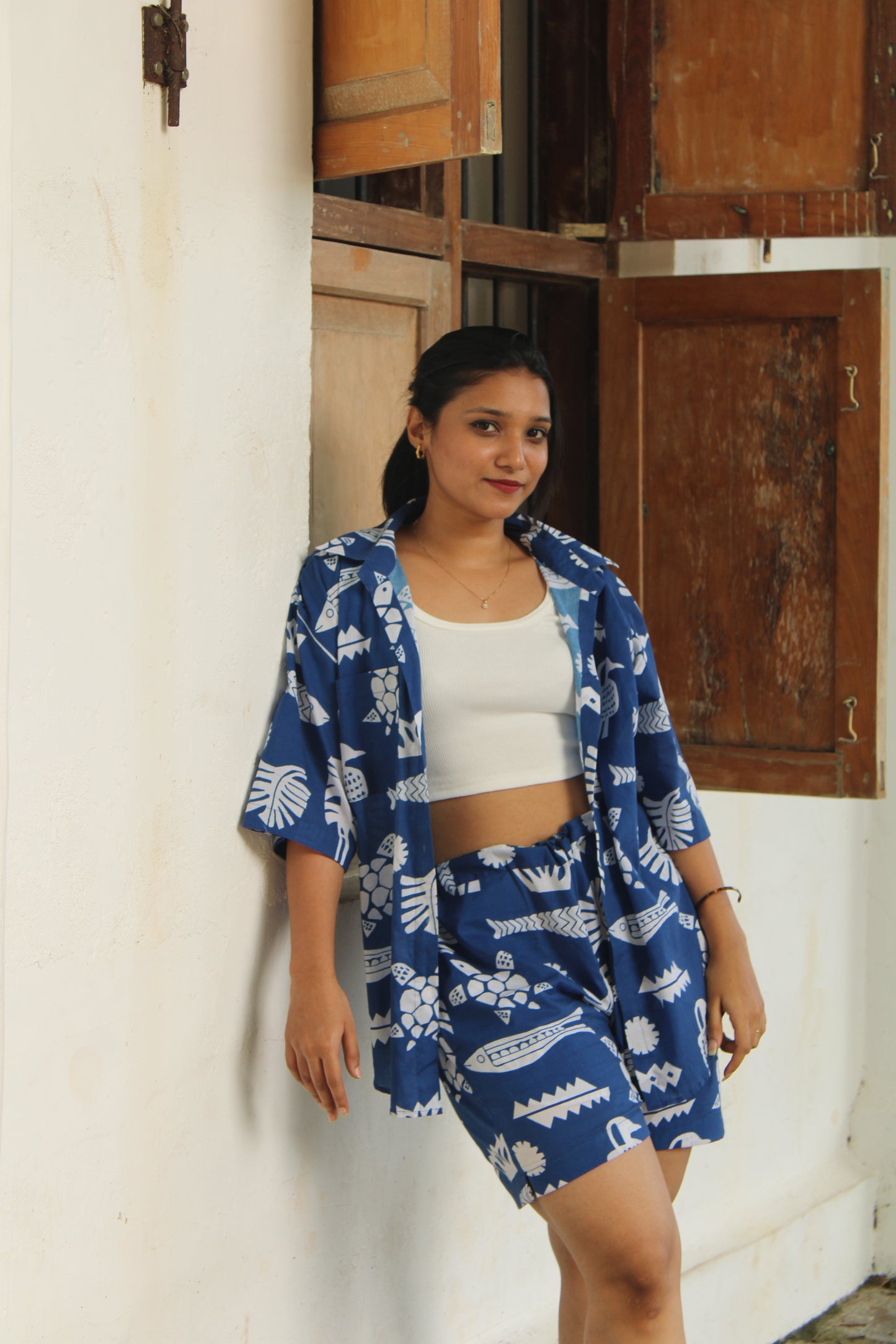Tropical & Aqua Blue Shirt and Shorts Coord Set