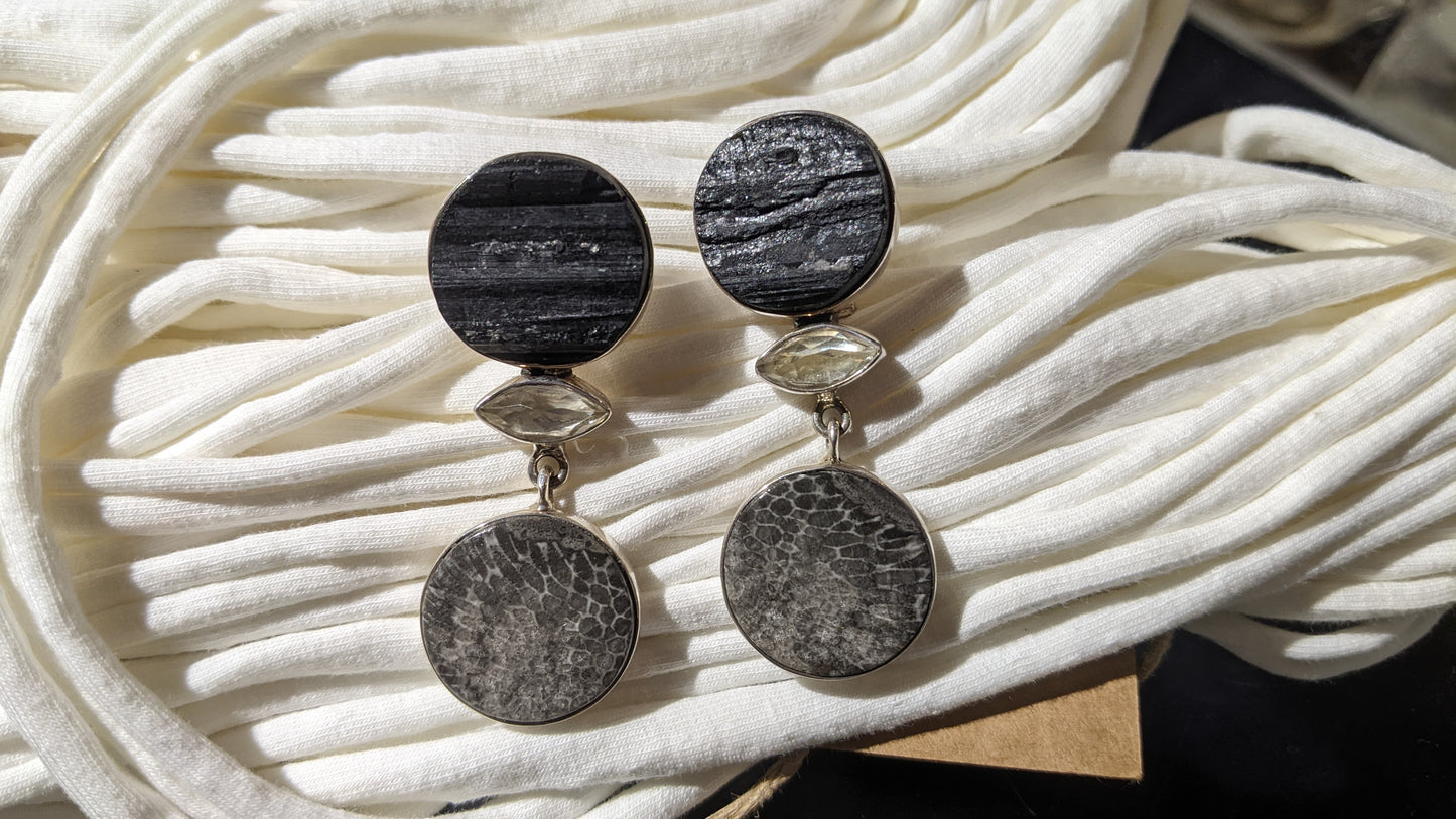 Black Coral Fossil Earrings