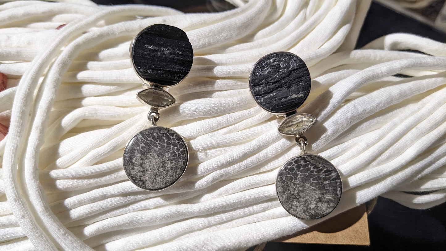 Black Coral Fossil Earrings