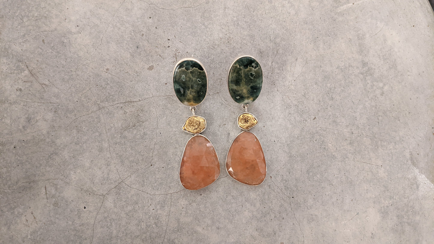 Strawberry Quartz Silver Brass Earrings