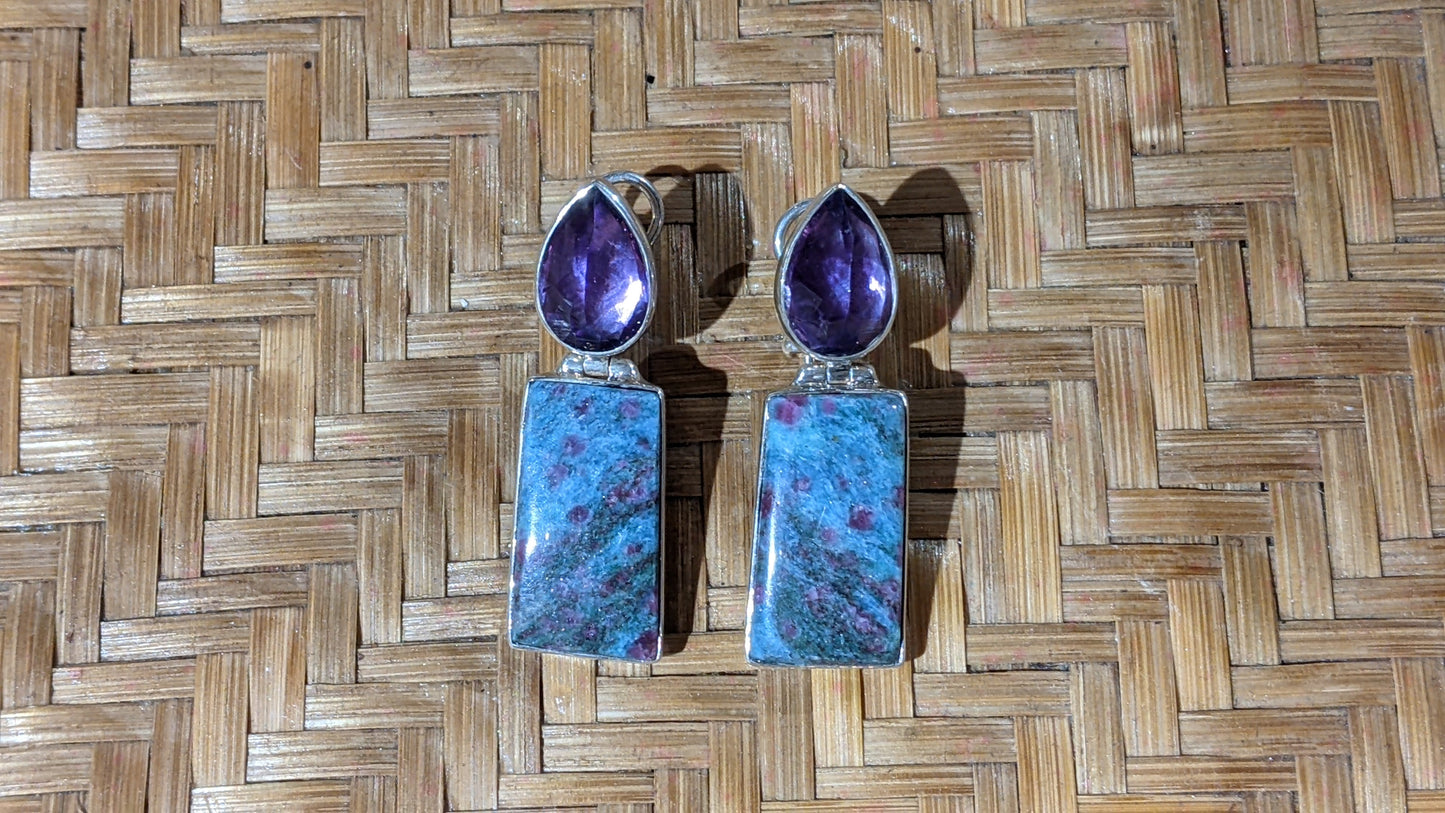 Amethyst and Ruby Stones Earrings