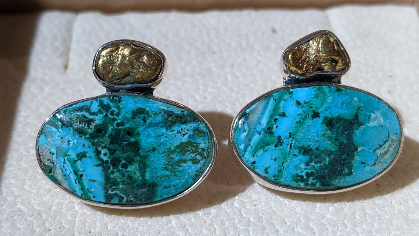Brass and Malachite Stud Earrings