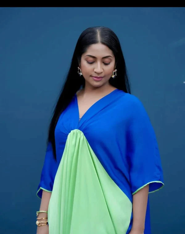 Blue & Green Super Satin Kaftan Set