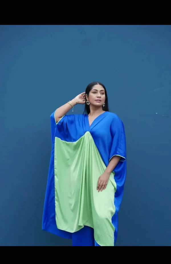 Blue & Green Super Satin Kaftan Set