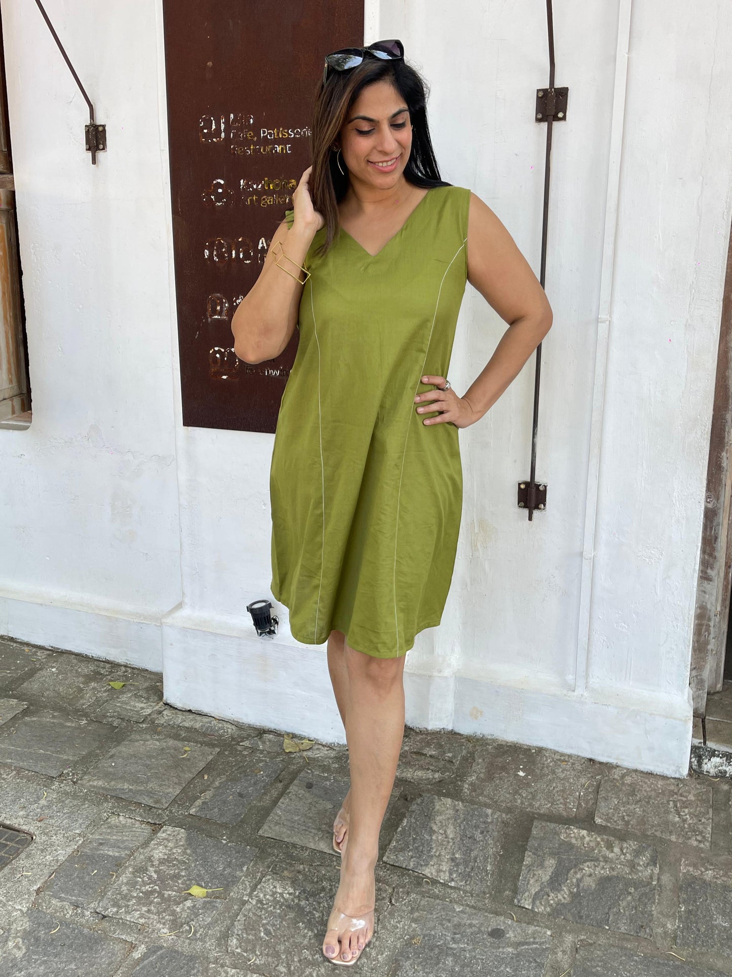 Sleeveless Cotton Flex Dress Green