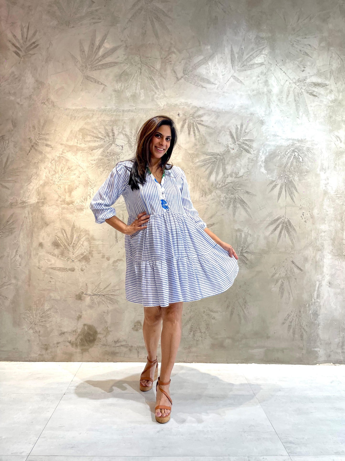 BLUE & WHITE STRIPED DRESS