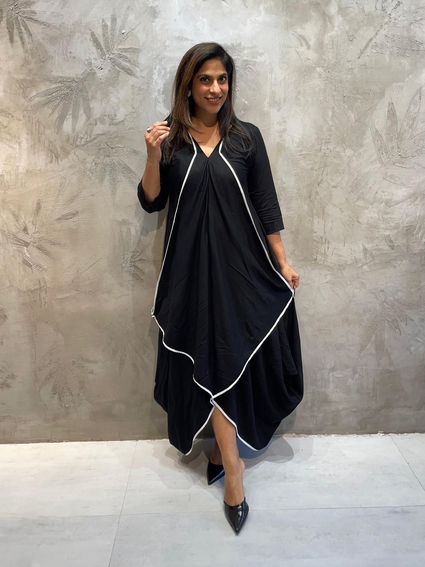 BLACK Butterfly Dress with WHITE Piping