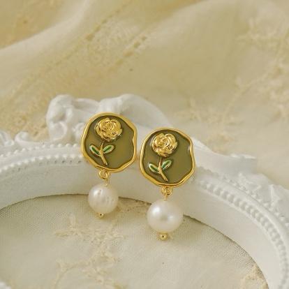 Vintage Rose Blush Earrings- Green