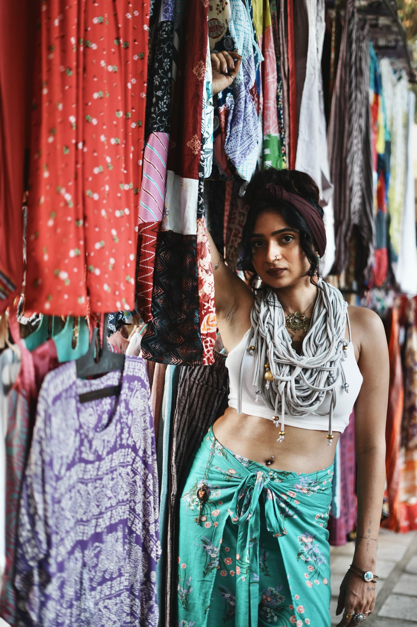 TURQUOISE FLORAL PRINTED WRAP PANT