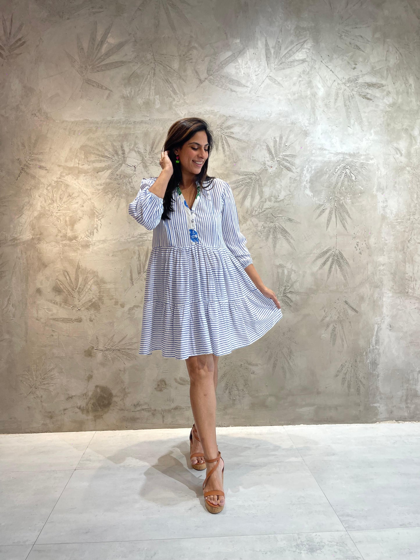 BLUE & WHITE STRIPED DRESS