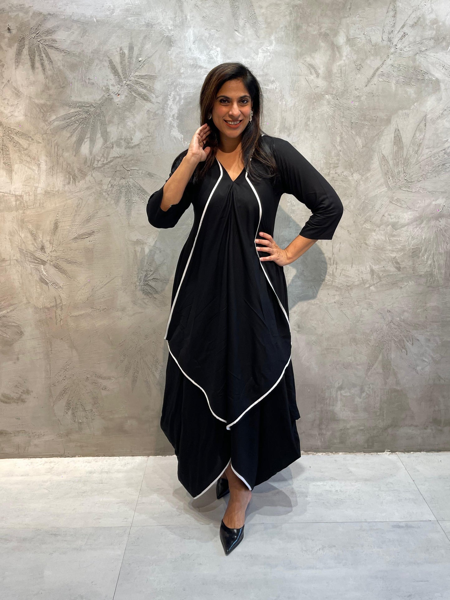 BLACK Butterfly Dress with WHITE Piping