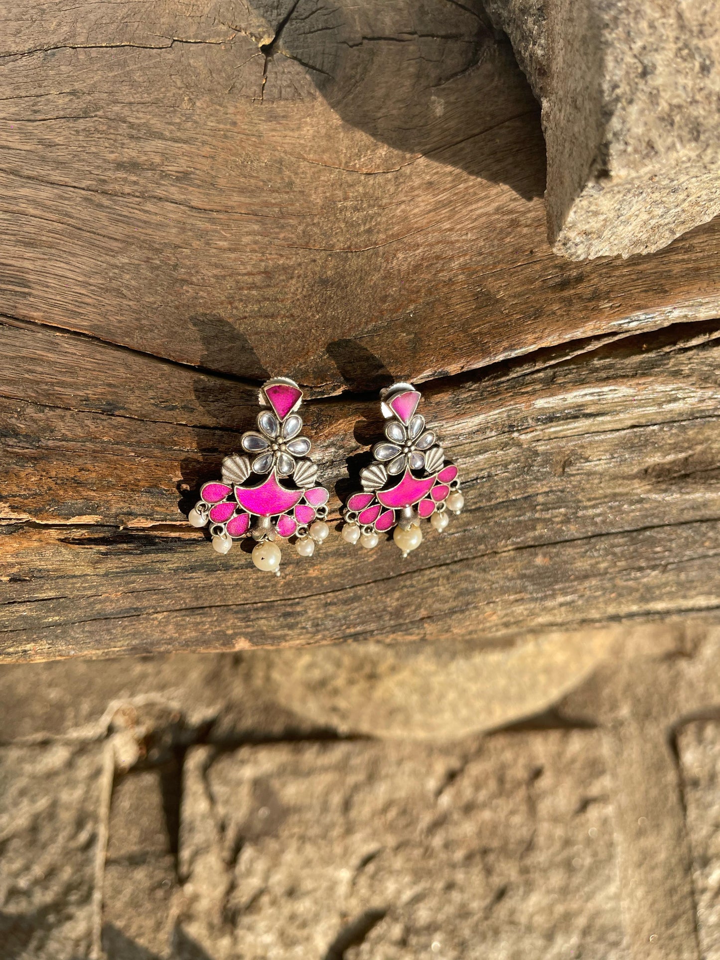 Rani Pink Enamel Chandelier Drops