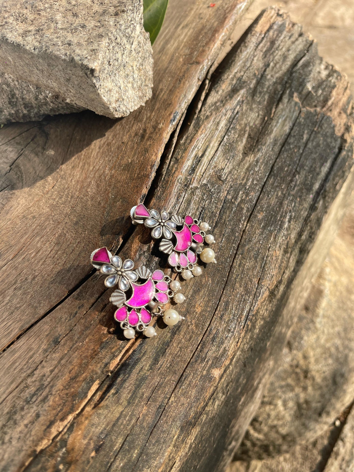 Rani Pink Enamel Chandelier Drops