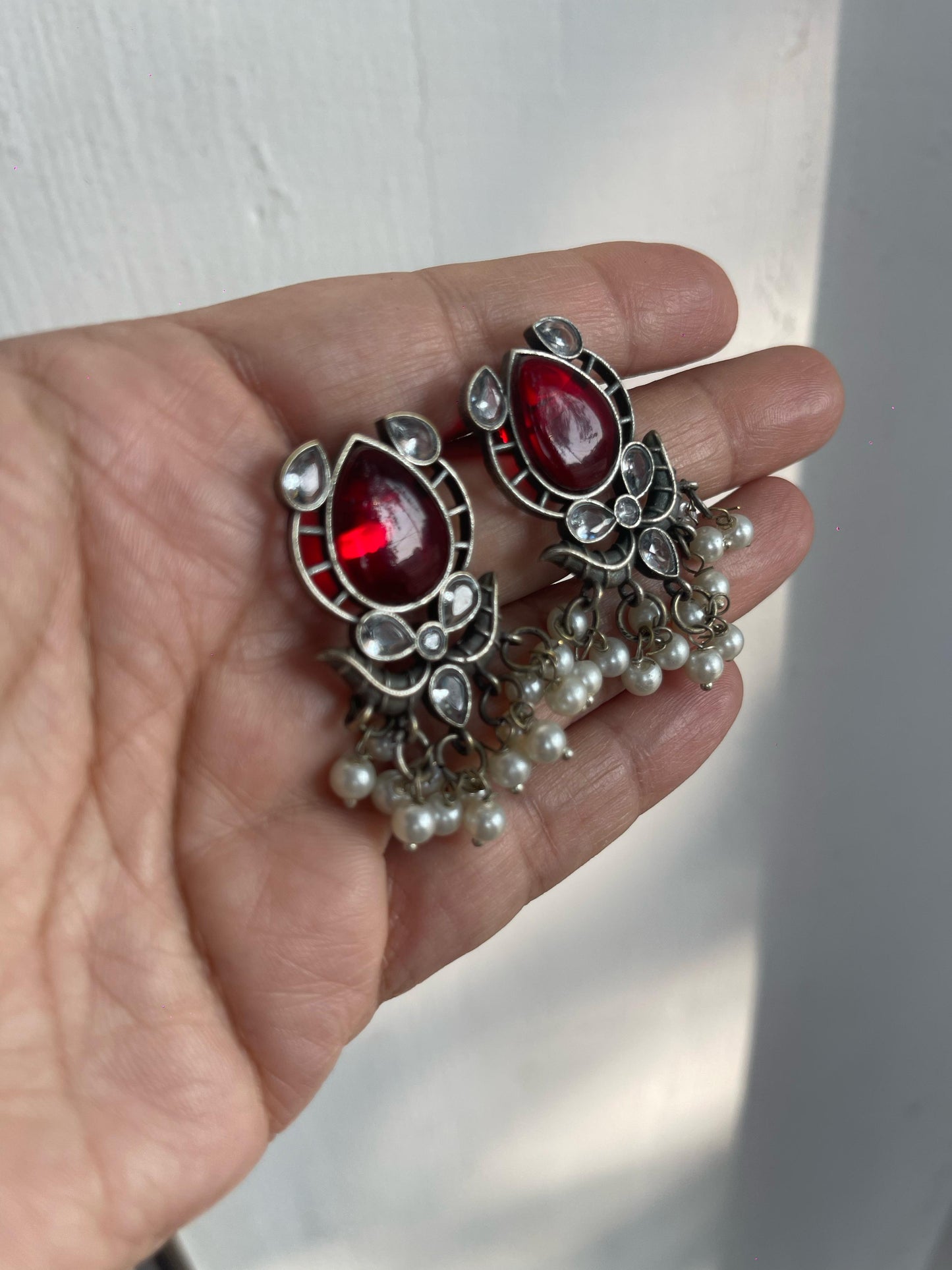 Aarohi - Red & Silver Mughal Earrings