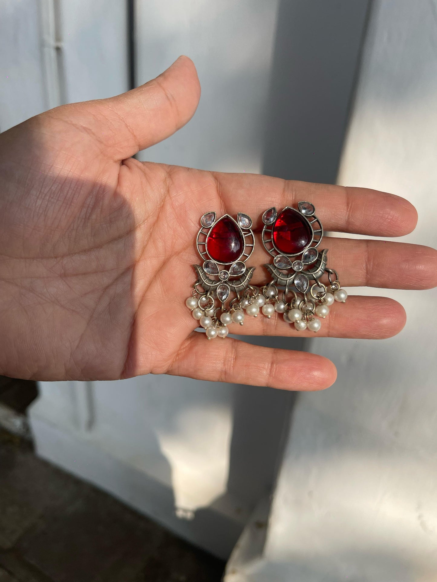 Aarohi - Red & Silver Mughal Earrings