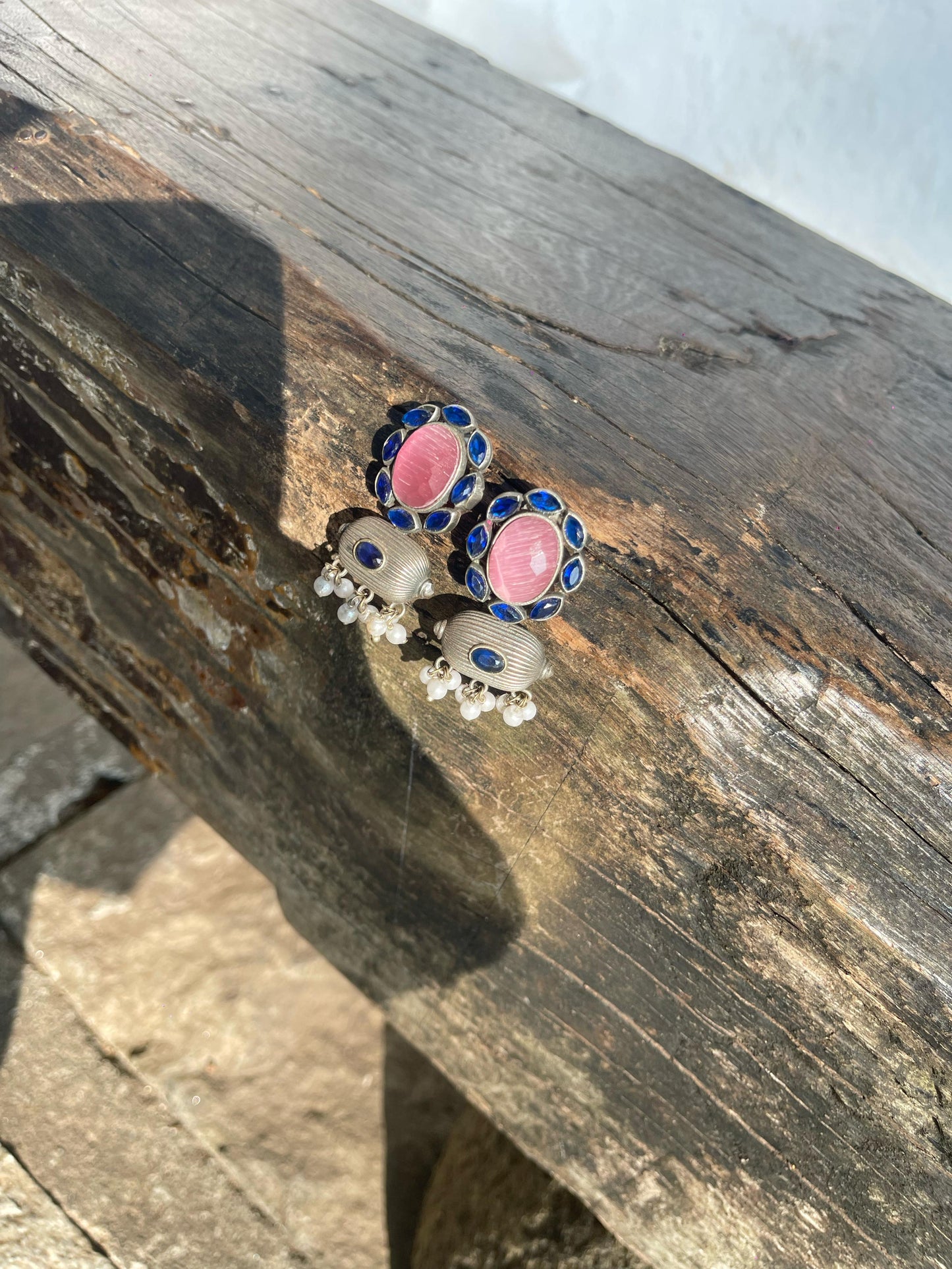 Dithi Studs - Light Pink + Jewel Blue
