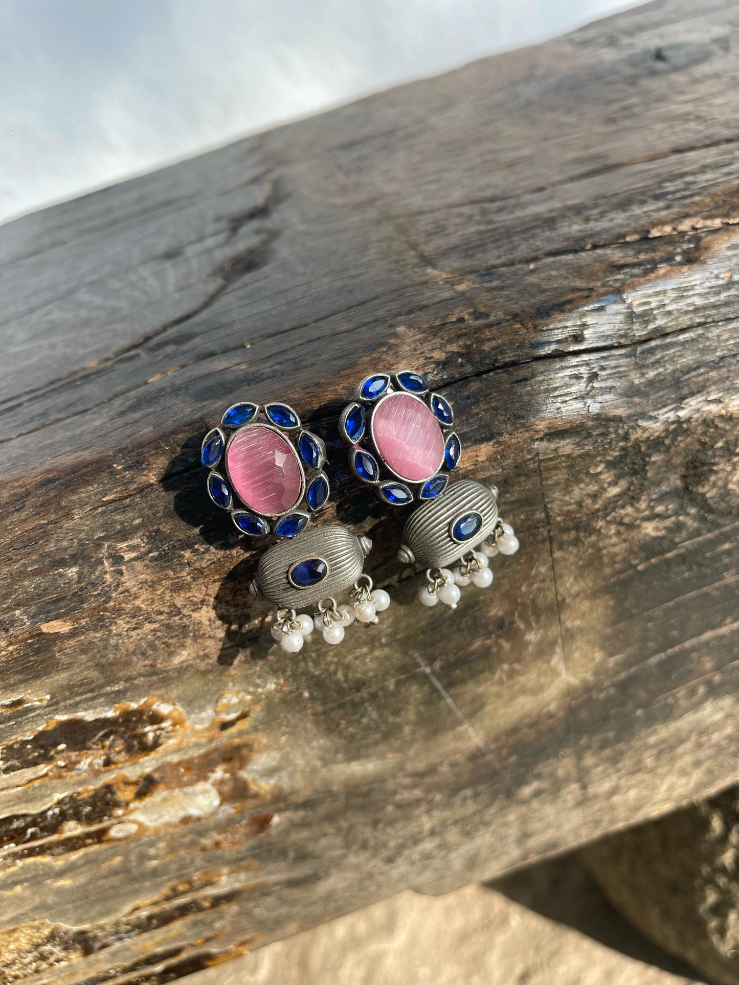 Dithi Studs - Light Pink + Jewel Blue