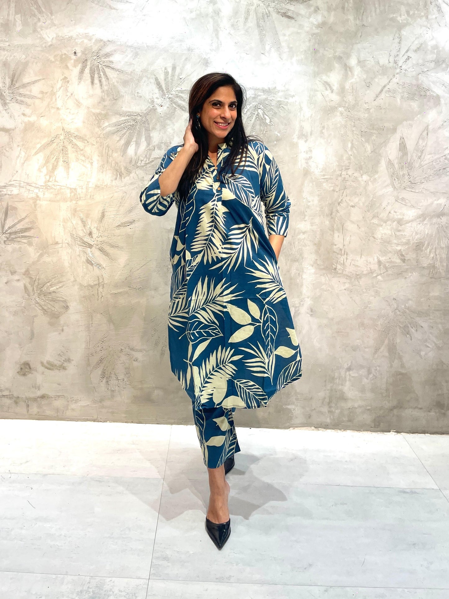 BLUE LEAF PRINT CO-ORD SET