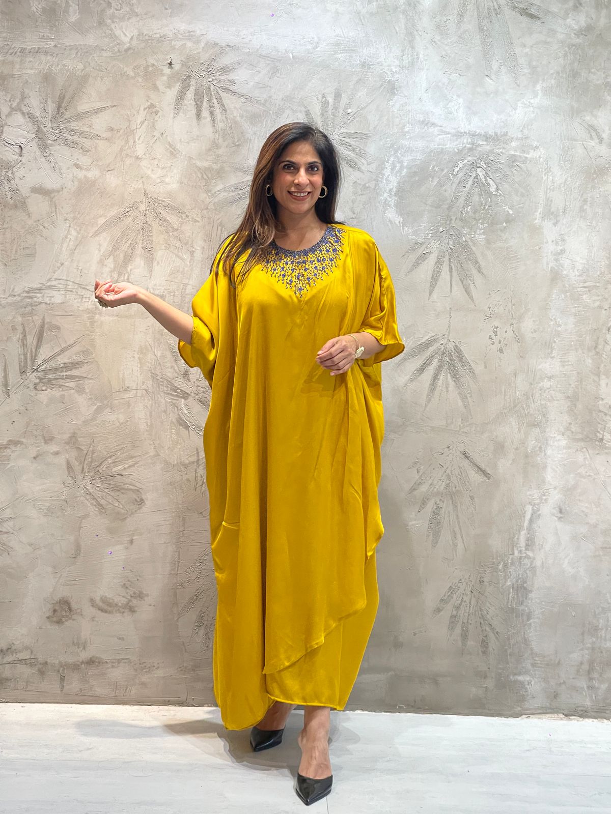 DARK BLUE GOLD NECK EMBROIDERED KAFTAN