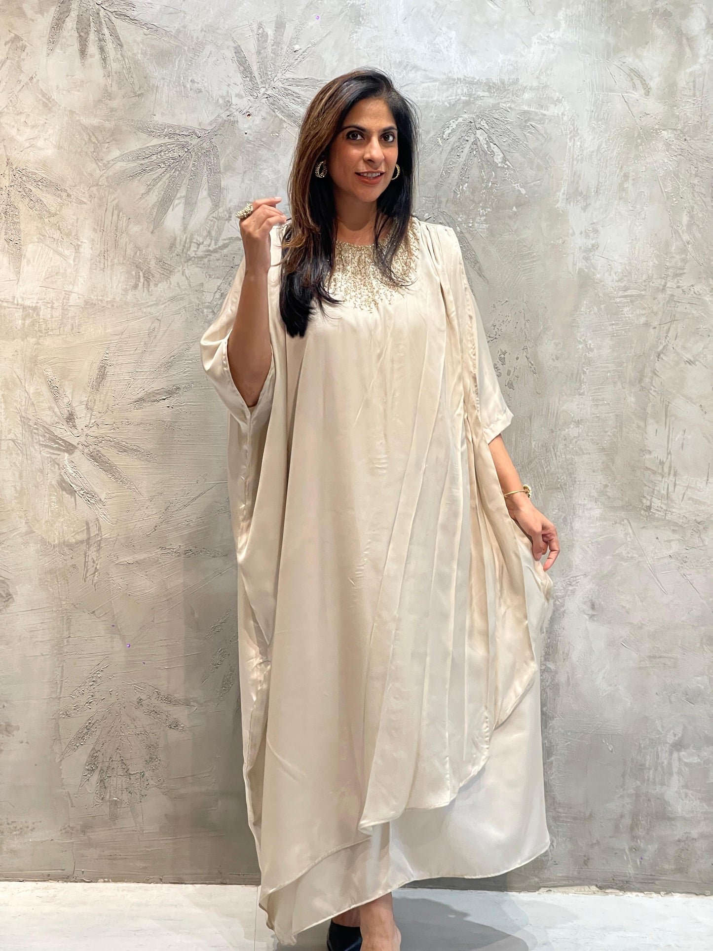 DARK BLUE GOLD NECK EMBROIDERED KAFTAN