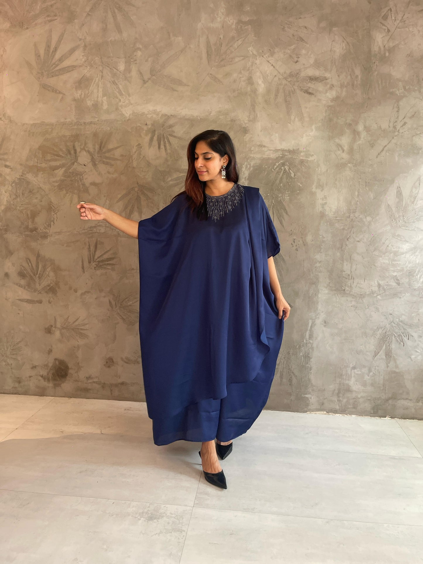 DARK BLUE GOLD NECK EMBROIDERED KAFTAN