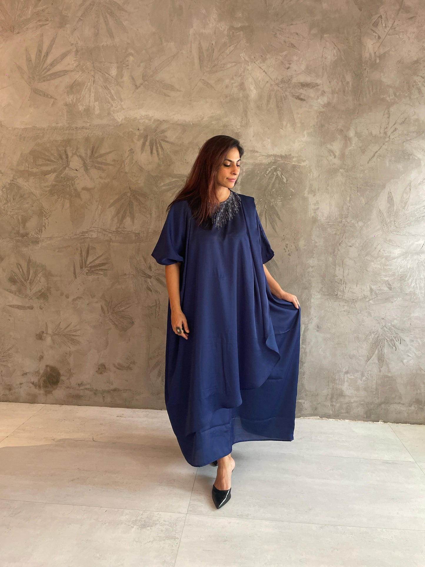 DARK BLUE GOLD NECK EMBROIDERED KAFTAN