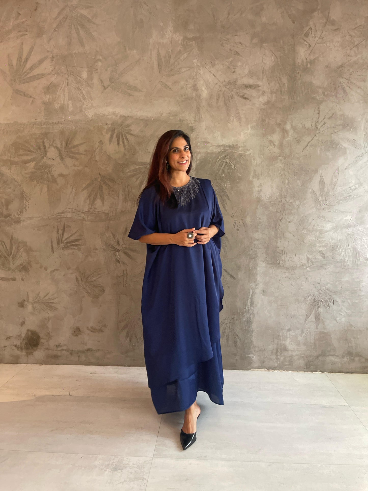 DARK BLUE GOLD NECK EMBROIDERED KAFTAN