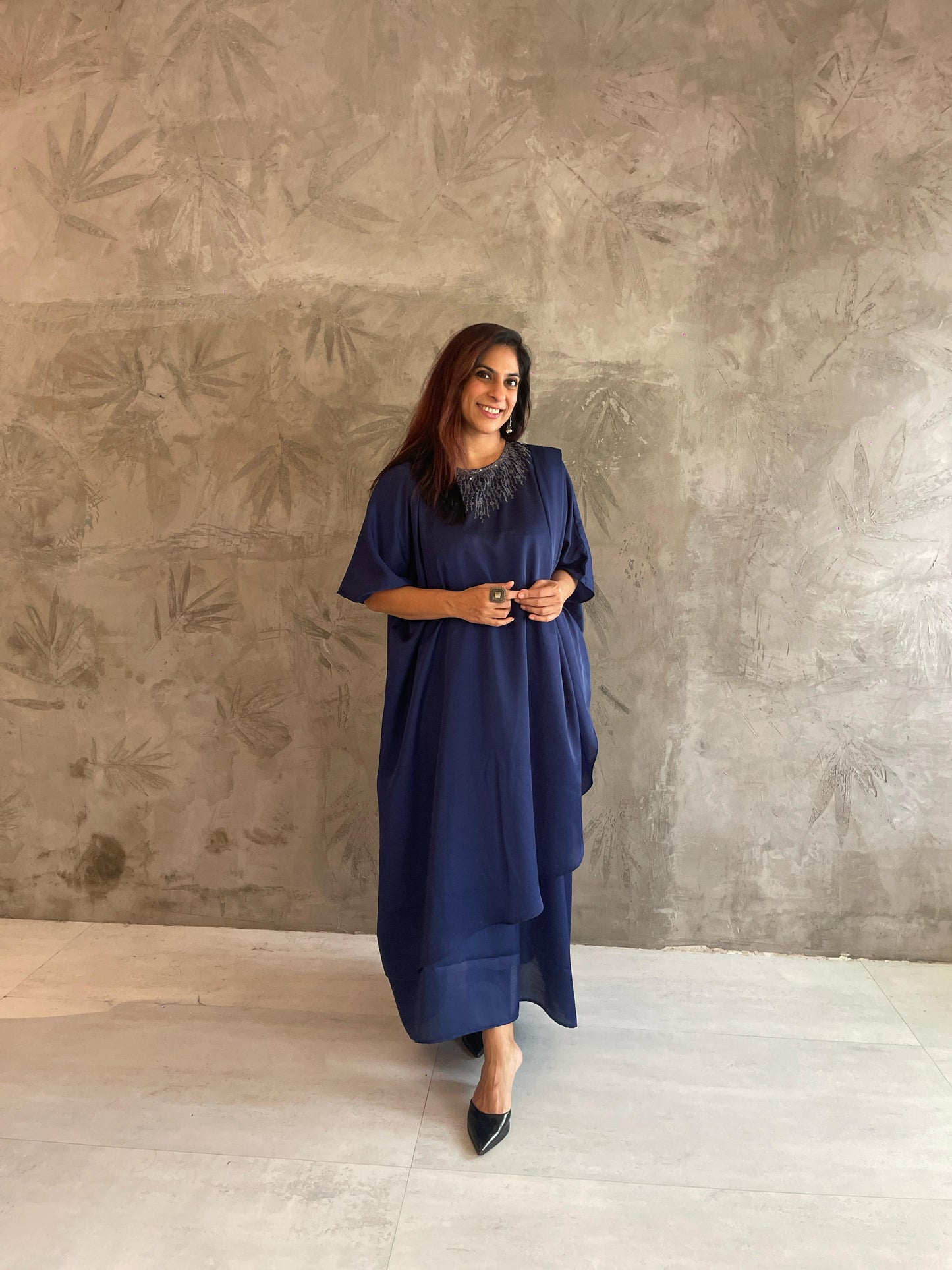 DARK BLUE GOLD NECK EMBROIDERED KAFTAN