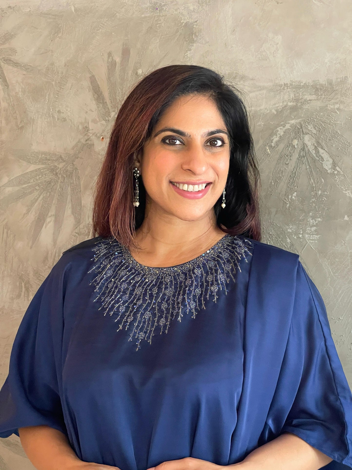 DARK BLUE GOLD NECK EMBROIDERED KAFTAN