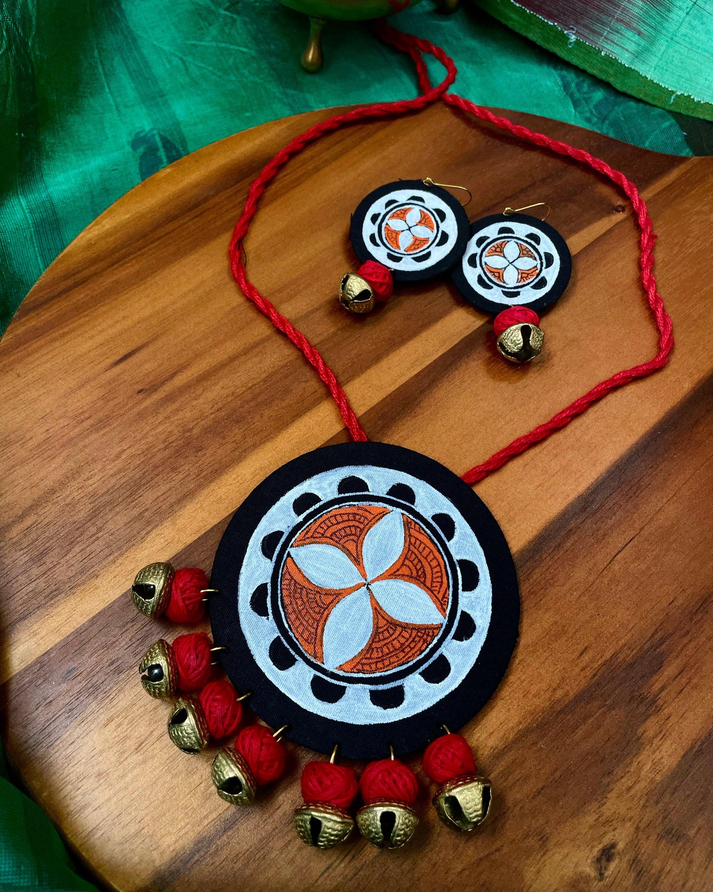 THEYYAM SERIES- YAJNA MANDALA| HANDCRAFTED STATEMENT SET- RED