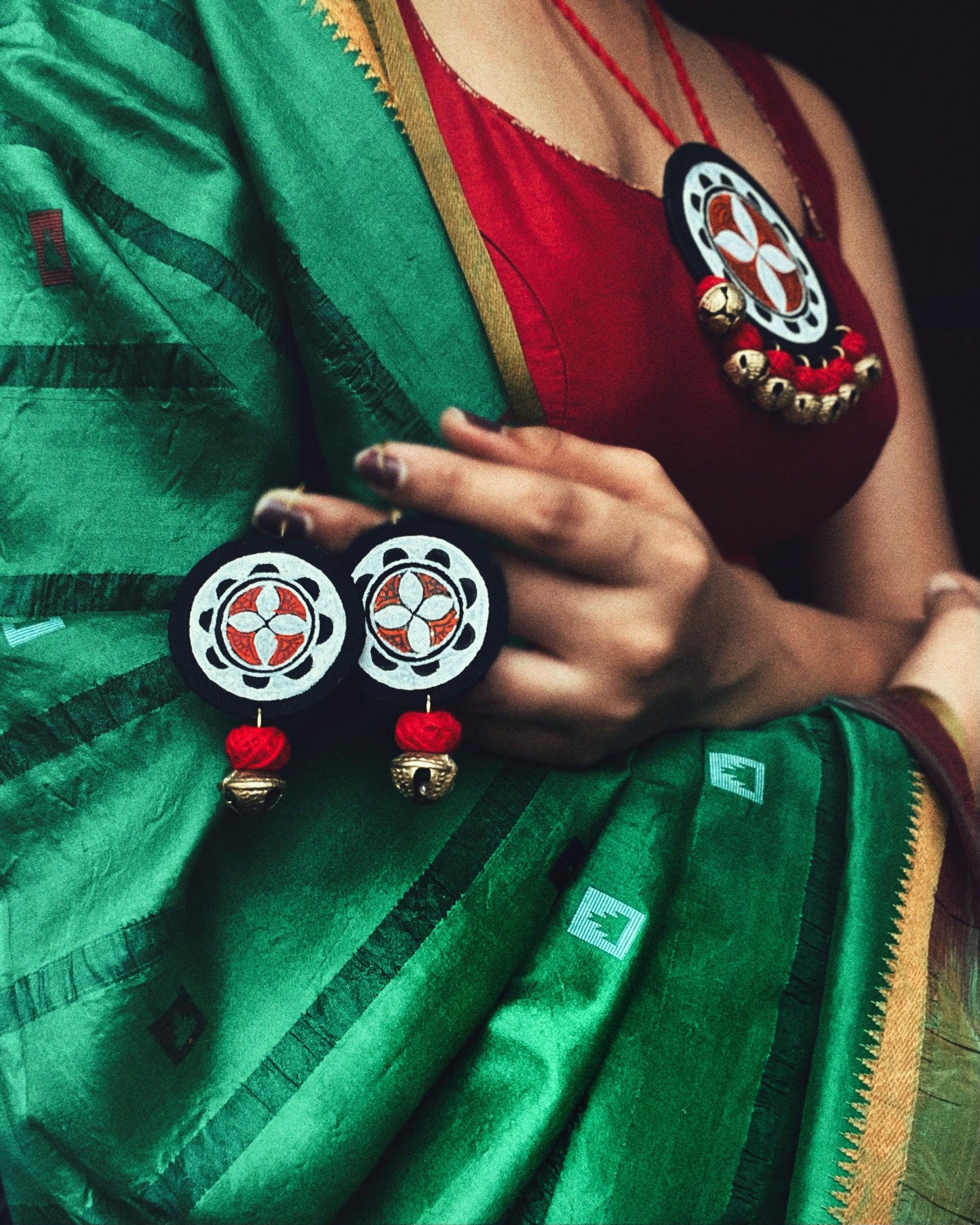 THEYYAM SERIES- YAJNA MANDALA| HANDCRAFTED STATEMENT SET- RED