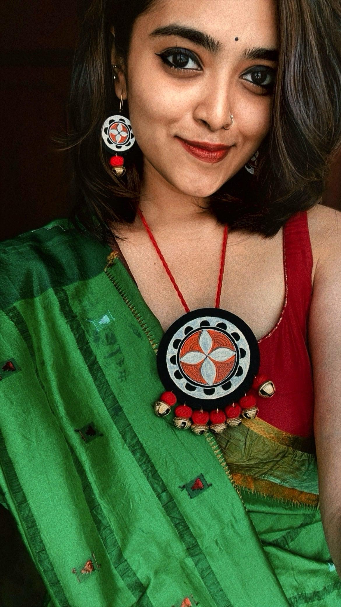 THEYYAM SERIES- YAJNA MANDALA| HANDCRAFTED STATEMENT SET- RED